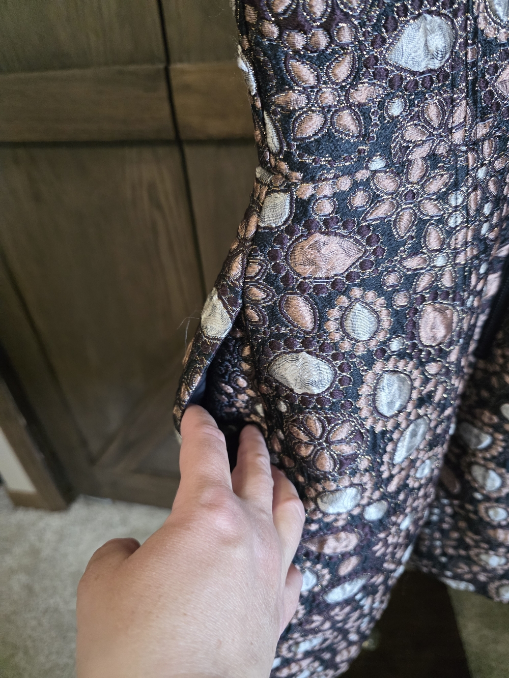 Alice + Olivia Black and Rose Gold Metallic Floral Jacquard Mini Dress - Picture 5 of 6
